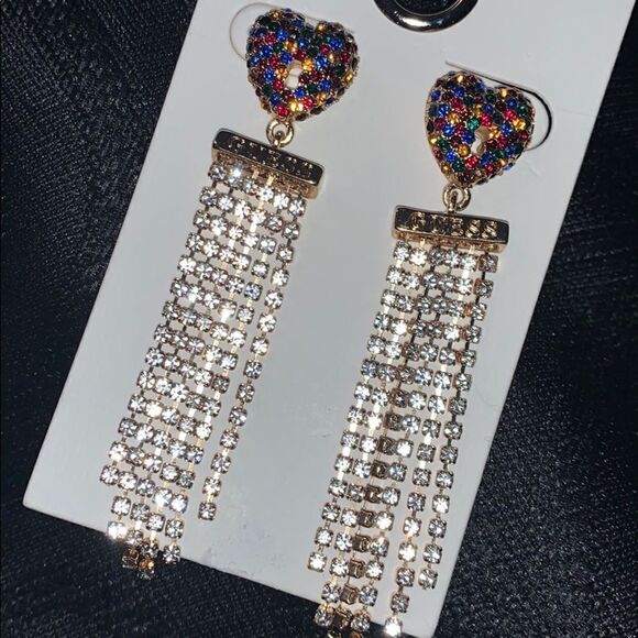 Guess multi color rhinestone heart earrings - Picture 2 of 3